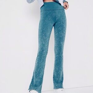 VS PINK Performance Cotton Fold Over Yoga Pants Teal Acid Wash Flare Size S